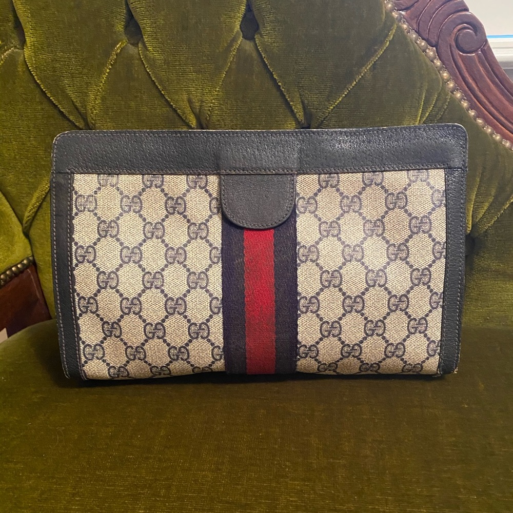 Gucci Black and Red Monogram Clutch